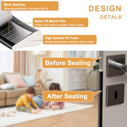 HASTHIP® 196 Inch Wedge Foam Window Weather Stripping - 5m Adhesive Window Gap Filler Strip Door Seal Strip Sound Proofing Rubber Frame Insulation Tape, Black - Image 3