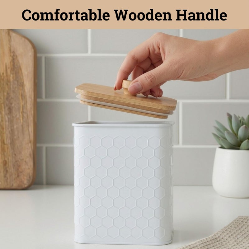 HB Design Co. Kitchen Canisters for Countertop Set of 4 - Textured Iron Kitchen Canisters with Airtight Lids - Flour Sugar Canister Set - Flour and Sugar Containers Farmhouse - Coffee Jar for Counter - White Jar x4 - Image 4