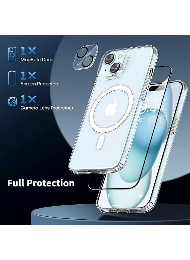 Magnetic MagSafe (3in1) Clear Magnetic Case for iPhone 15 with Screen Protector, Full Back Protection and Camera Lens Protector, Complete Coverage Set for Apple iPhone 15 - Image 5