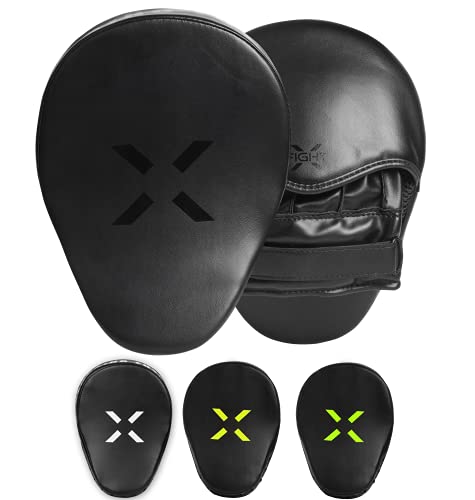 FightX Curved Boxing Mitts and Pads Leather Boxing Training Equipment MMA Focus Kickboxing Muay Thai Punch Speed Training Boxing Pads for Kids, Men & Women (Full Black) - Image 1