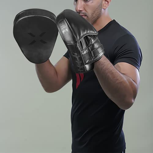 FightX Curved Boxing Mitts and Pads Leather Boxing Training Equipment MMA Focus Kickboxing Muay Thai Punch Speed Training Boxing Pads for Kids, Men & Women (Full Black) - Image 2