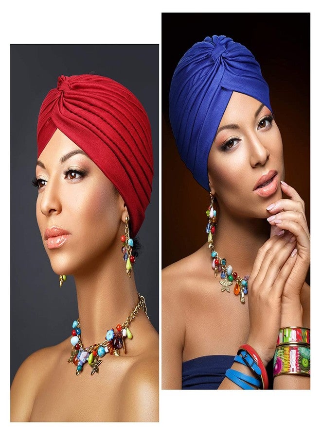 PAROPKAR 6 Pack Men's & Women's Pleated Head Wrap Knit Bonnet Turban/Pleated Stretchable Polyester Women�s Turban Head Cover/Sun Cap Pagri (Multicolor Y) - Image 4