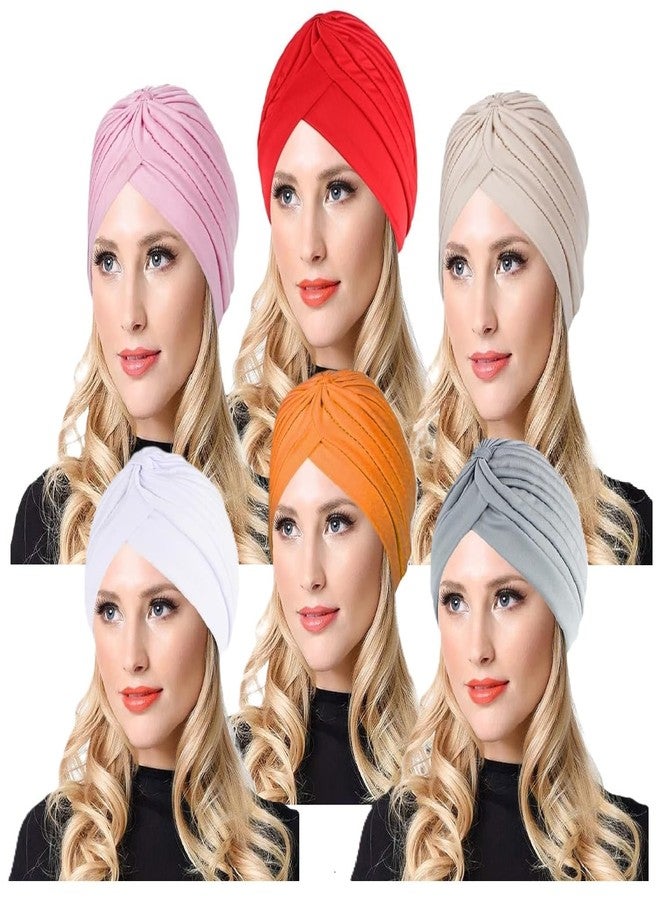 PAROPKAR 6 Pack Men's & Women's Pleated Head Wrap Knit Bonnet Turban/Pleated Stretchable Polyester Women�s Turban Head Cover/Sun Cap Pagri (Multicolor Y) - Image 1