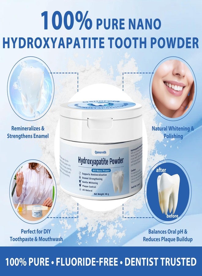 Qanoreth 100% Pure Nano Hydroxyapatite Powder for Deep Enamel Remineralization, Cavity Defense, Sensitivity Relief & Teeth Whitening – Hydroxyapatite Powder for DIY Toothpaste – High-Purity, Fluoride-Free, 40g - Image 2