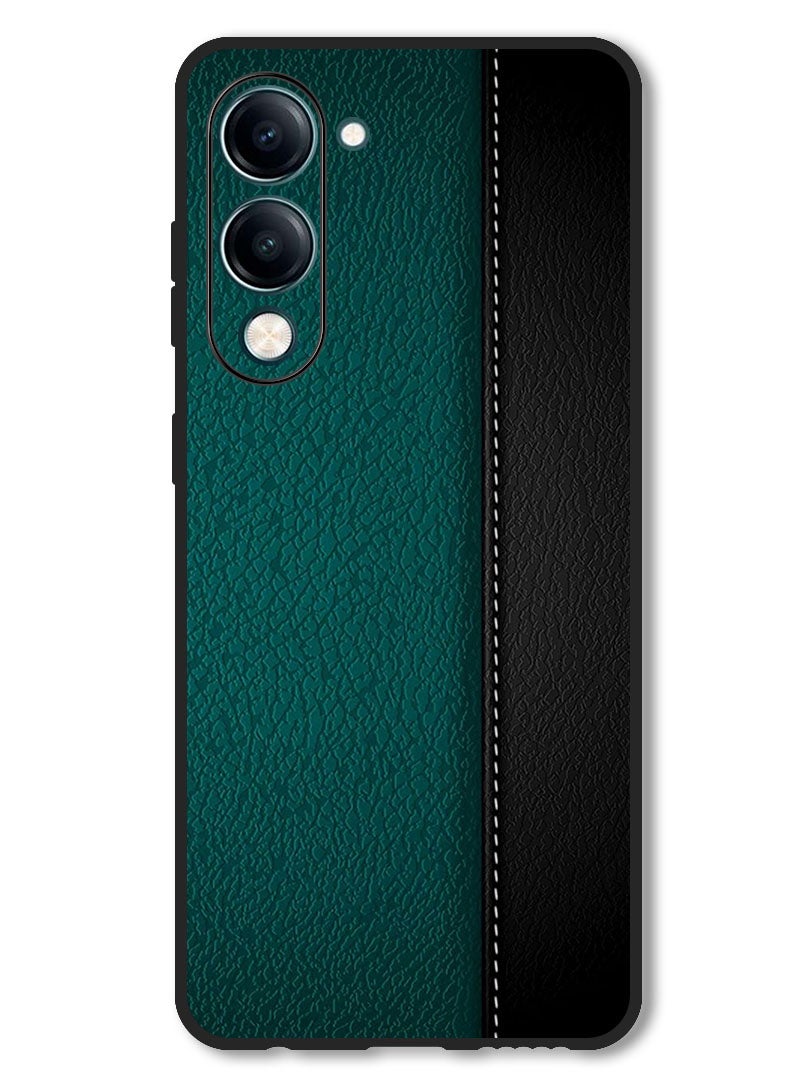 Theodor Case Compatible with Vivo Y29s Protection Shockproof Bumper Cover Green Black Leather Pattern - Image 1