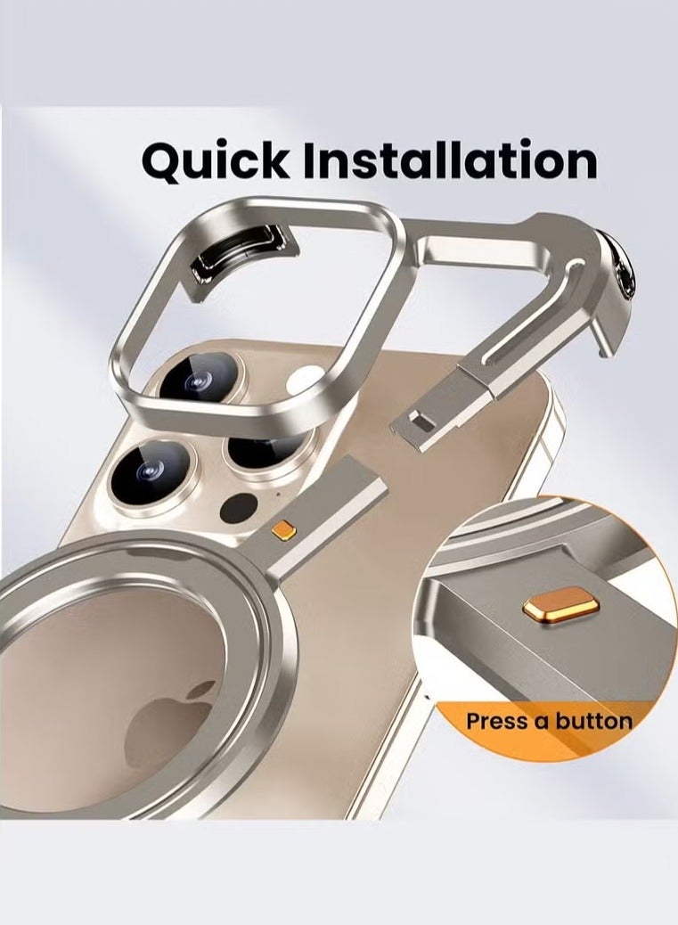 iPhone 16 Pro Max Case with 360° Rotating Kickstand,  Metal Slim Protective Shell Shockproof, MagSafe Compatible, Ring Stand Rose Gold - Image 1