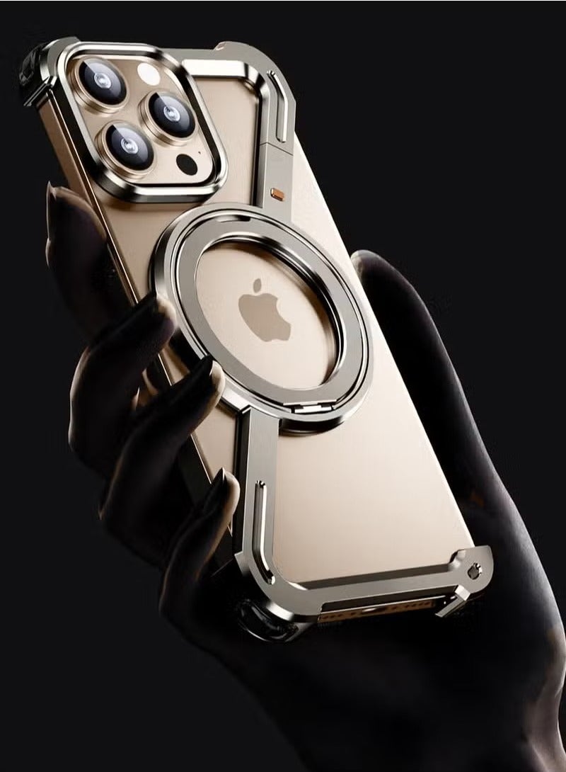 iPhone 16 Pro Max Case with 360° Rotating Kickstand,  Metal Slim Protective Shell Shockproof, MagSafe Compatible, Ring Stand Rose Gold - Image 3