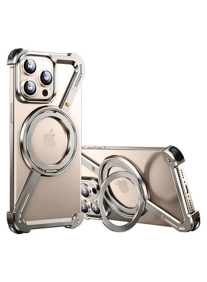 iPhone 16 Pro Max Case with 360° Rotating Kickstand,  Metal Slim Protective Shell Shockproof, MagSafe Compatible, Ring Stand Rose Gold - Image 5