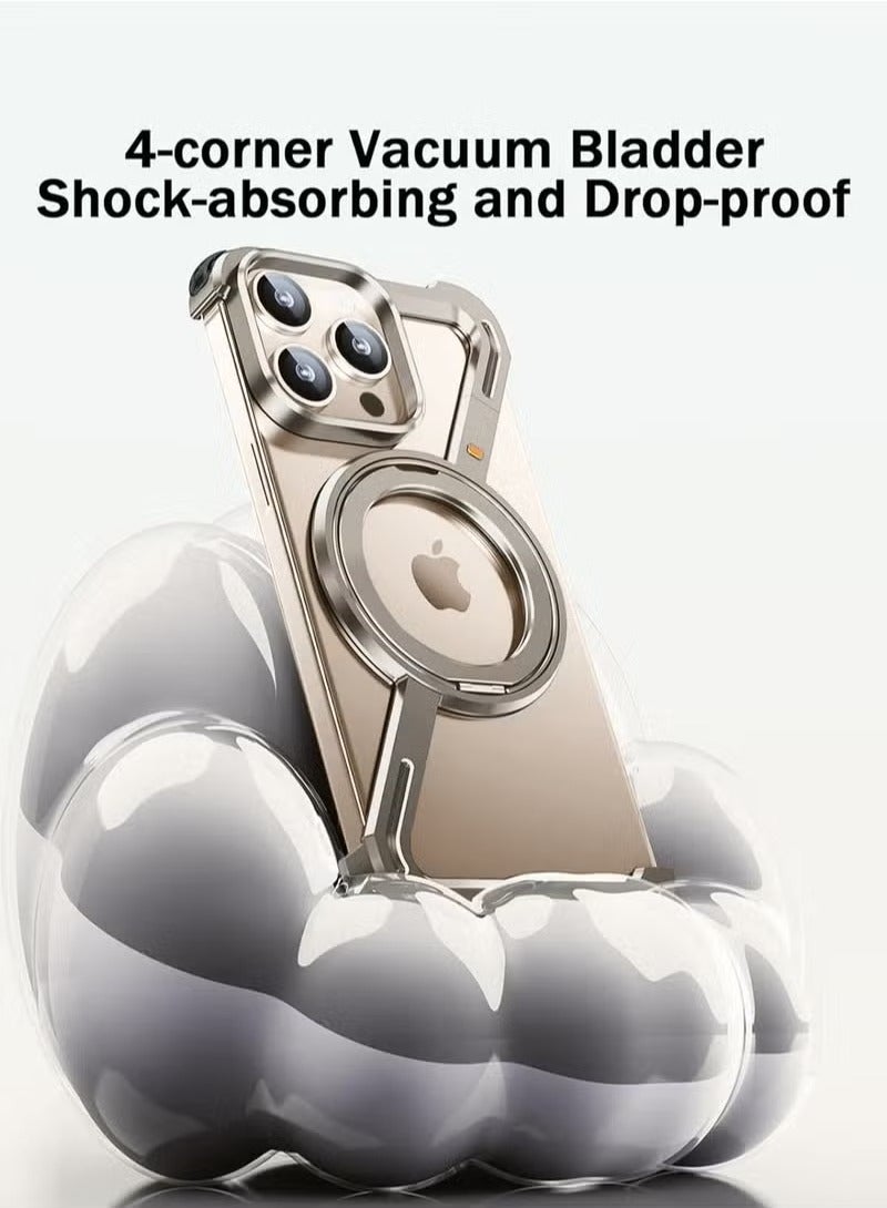 iPhone 16 Pro Max Case with 360° Rotating Kickstand,  Metal Slim Protective Shell Shockproof, MagSafe Compatible, Ring Stand Rose Gold - Image 4