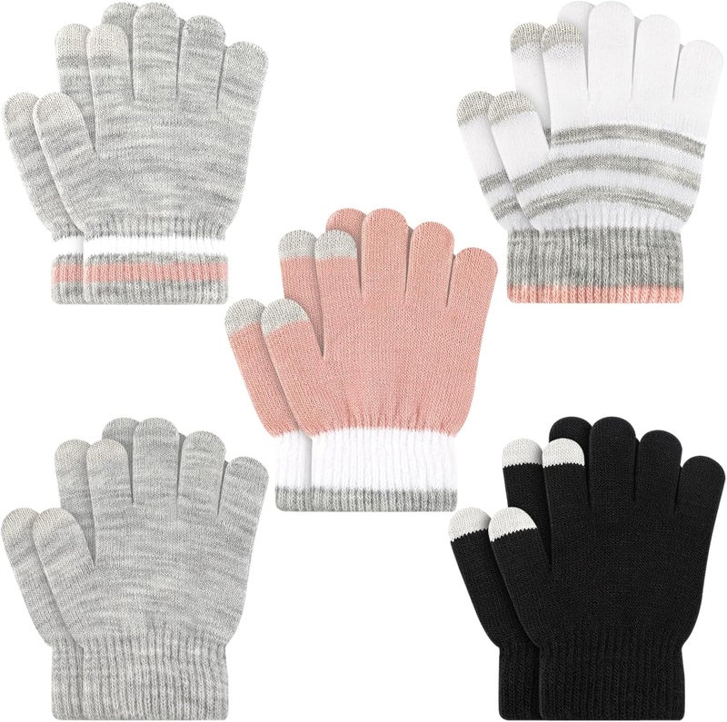 ONESING 3-24 Pairs Winter Knit Gloves for Kids - White Finger Gloves for Boys and Girls - Image 1