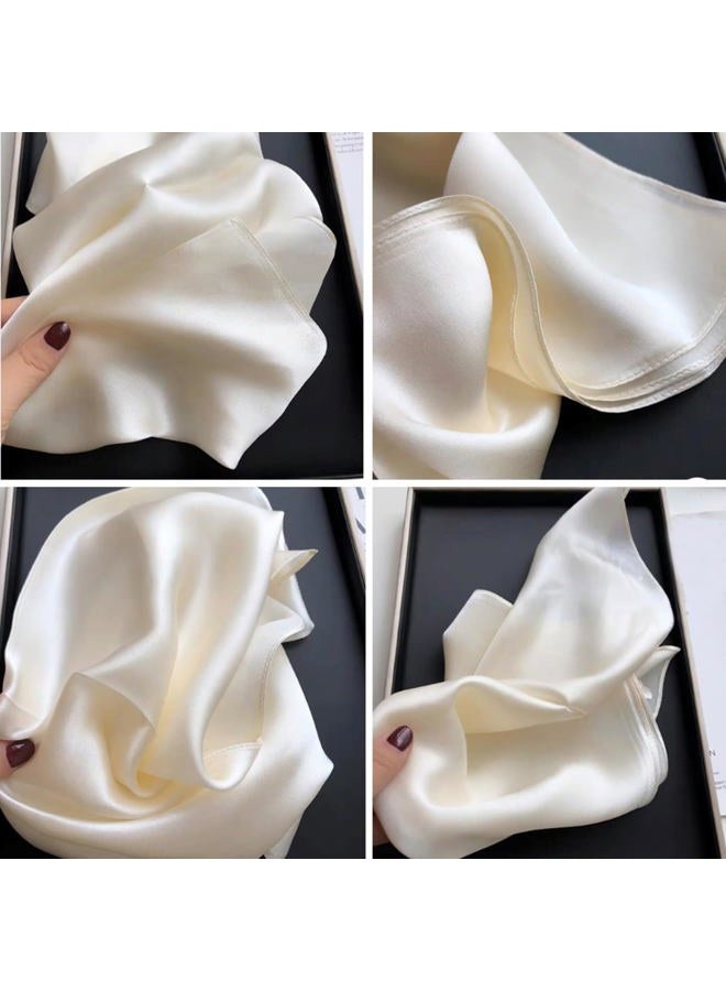 Aufeel 100% Pure Mulberry Silk Square Scarf for Hair-27''x27''- Women Silk Neckerchief Head Wrap Scarf, Beige, M - Image 5