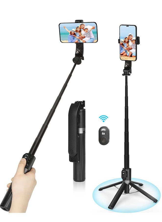 Muyixin حامل ثلاثي للهواتف مع عصا سيلفي عن بُعد، حامل هاتف محمول محمول للسفر/تسجيل الفيديو، حامل ثلاثي قابل للتعديل من 22 سم إلى 140 سم. - Image 1