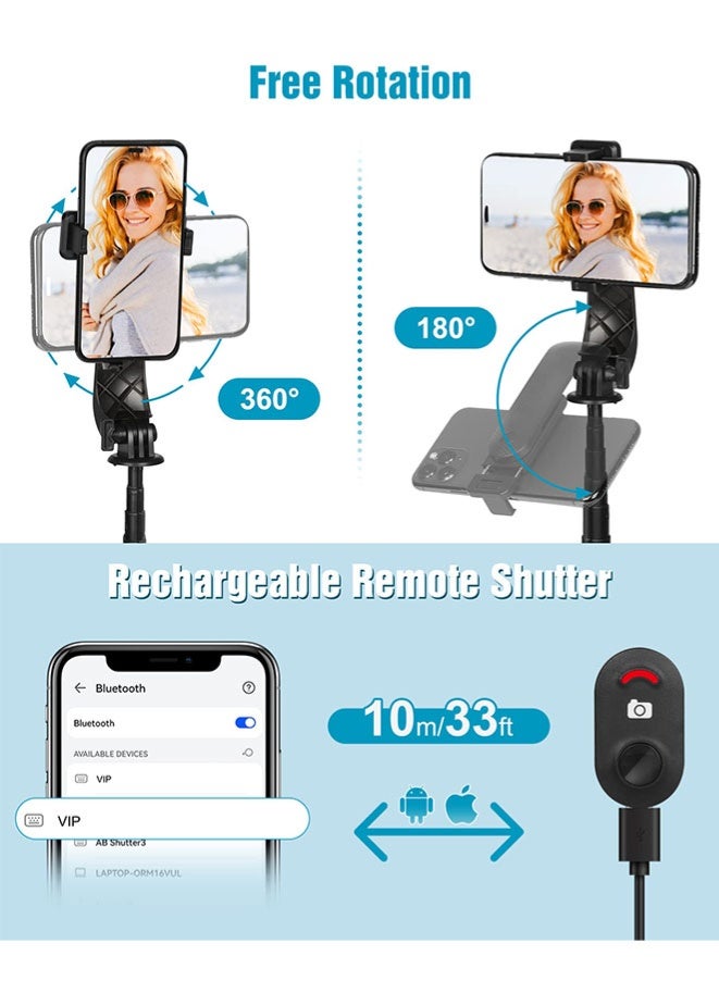 Muyixin حامل ثلاثي للهواتف مع عصا سيلفي عن بُعد، حامل هاتف محمول محمول للسفر/تسجيل الفيديو، حامل ثلاثي قابل للتعديل من 22 سم إلى 140 سم. - Image 4