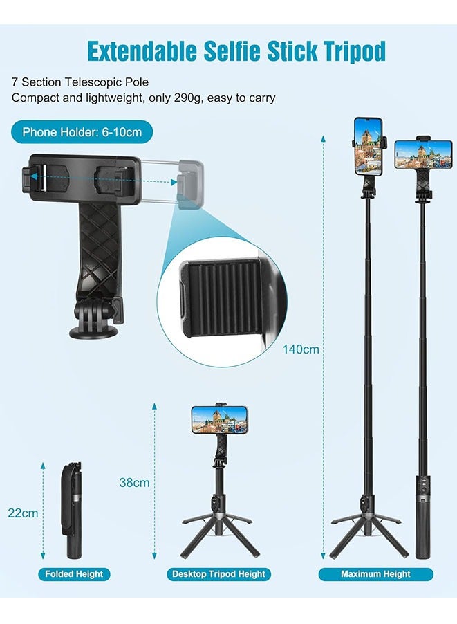 Muyixin حامل ثلاثي للهواتف مع عصا سيلفي عن بُعد، حامل هاتف محمول محمول للسفر/تسجيل الفيديو، حامل ثلاثي قابل للتعديل من 22 سم إلى 140 سم. - Image 3