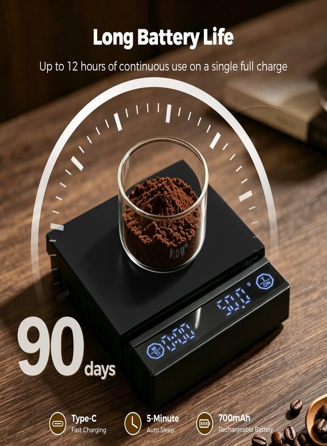 Pro Mael Coffee Scale with Auto Timer, 2kg/0.1g Rechargeable Digital Scale for Espresso and Pour-Over, with Brew Ratio Display (Black) - Image 5
