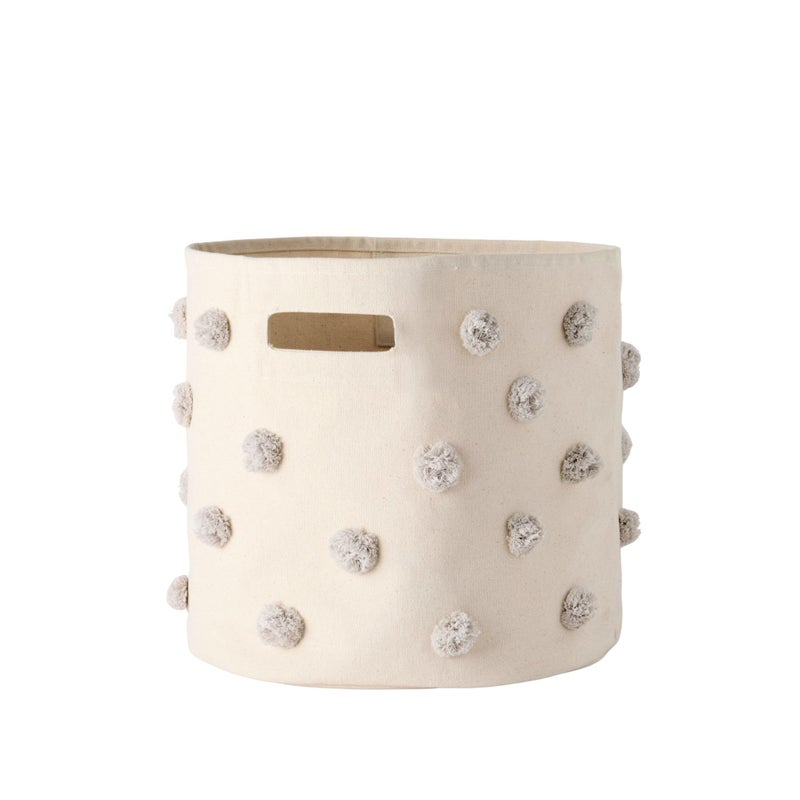 PEHR Pom Pom Basket Bin Grey 100 Cotton Canvas Storage for Nursery Playroom Home Decorative Organizer 13D x 12H