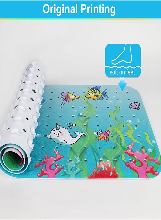 Generic - Cartoon Non-Slip Bath Mat for Kids, 40x16 Inch Extra Long Baby Bath Mat, Anti-Slip Shower Mat with Suction Cups and Drain Holes, Machine Washable and Durable - Image 1