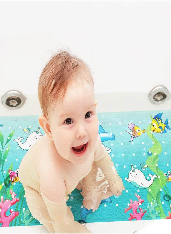 Generic - Cartoon Non-Slip Bath Mat for Kids, 40x16 Inch Extra Long Baby Bath Mat, Anti-Slip Shower Mat with Suction Cups and Drain Holes, Machine Washable and Durable - Image 1