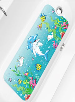 Cartoon Non-Slip Bath Mat for Kids, 40x16 Inch Extra Long Baby Bath Mat, Anti-Slip Shower Mat with Suction Cups and Drain Holes, Machine Washable and Durable