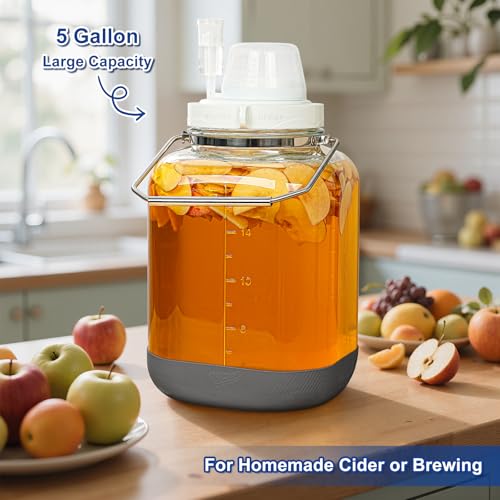 Daitouge 5 Gallon Large Fermentation Jars, Pickle Jar, Wide Mouth Airtight Glass Jar with Scale Mark, Glass Water Jug with Stainless Handles for Pickling, Brewing, Dry Storage - Image 3