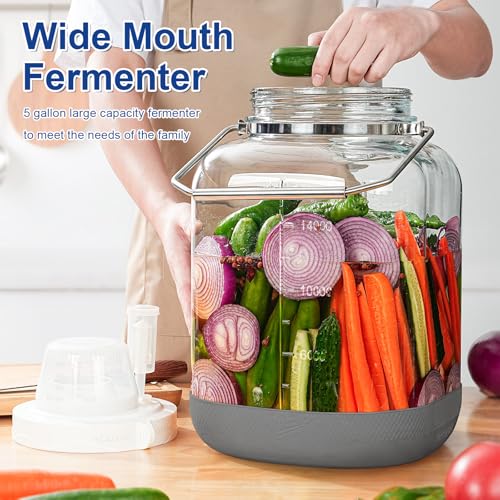 Daitouge 5 Gallon Large Fermentation Jars, Pickle Jar, Wide Mouth Airtight Glass Jar with Scale Mark, Glass Water Jug with Stainless Handles for Pickling, Brewing, Dry Storage - Image 2