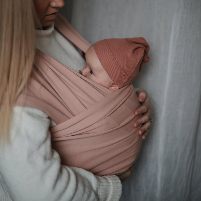 mushie Baby Wrap Carrier | Organic Cotton and Elastane | Infant Sling for Newborn and Babies 8-35 lbs (Blush) - Image 2