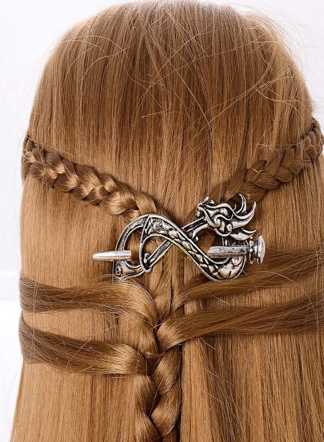 LQQQL Norse Celtic Wedding Hair Accessories-Viking Antique Silver Dragon Hair Sticks Hairpin Viking Hair Slide Hairpins Men Clips Hair Jewelry Gifts Celtics Knot Hair Barrette for Women(F-B) - Image 5