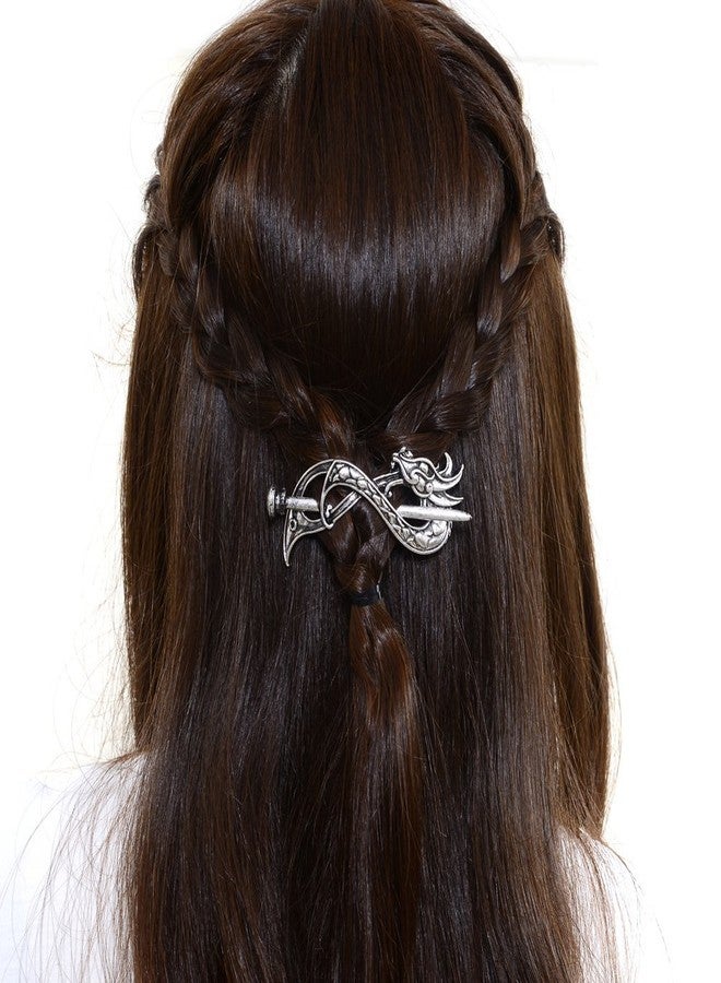 LQQQL Norse Celtic Wedding Hair Accessories-Viking Antique Silver Dragon Hair Sticks Hairpin Viking Hair Slide Hairpins Men Clips Hair Jewelry Gifts Celtics Knot Hair Barrette for Women(F-B) - Image 2