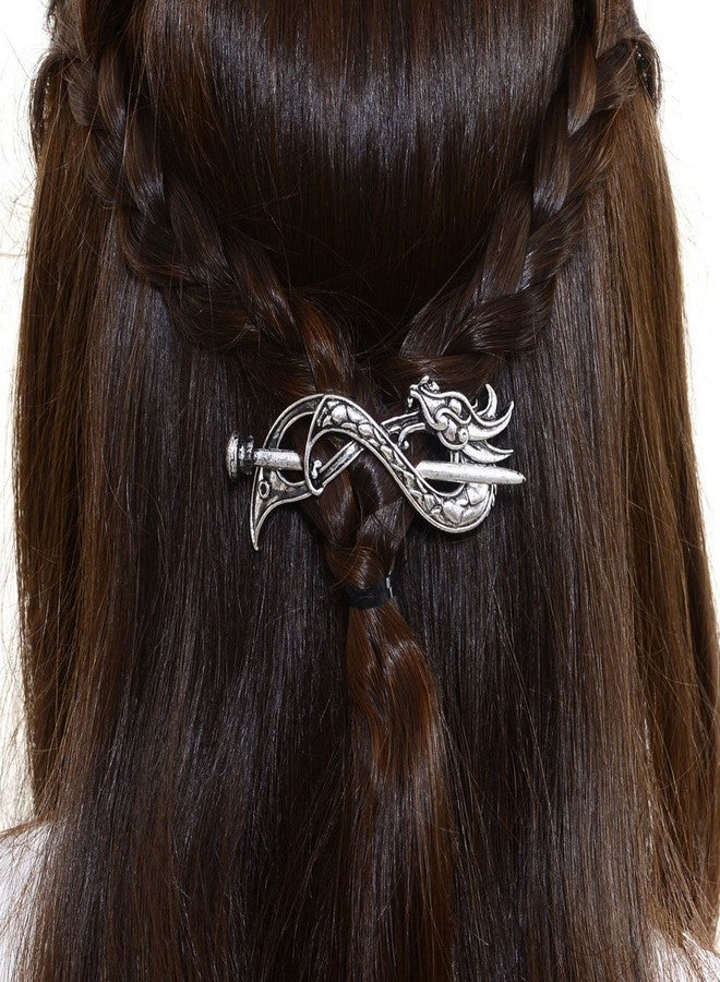 LQQQL Norse Celtic Wedding Hair Accessories-Viking Antique Silver Dragon Hair Sticks Hairpin Viking Hair Slide Hairpins Men Clips Hair Jewelry Gifts Celtics Knot Hair Barrette for Women(F-B) - Image 1