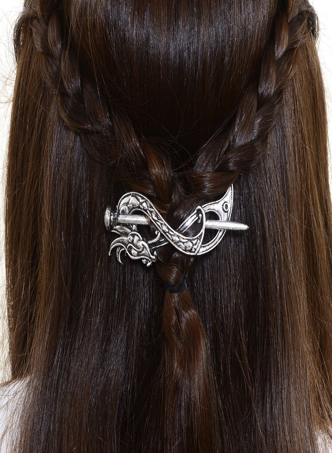 LQQQL Norse Celtic Wedding Hair Accessories-Viking Antique Silver Dragon Hair Sticks Hairpin Viking Hair Slide Hairpins Men Clips Hair Jewelry Gifts Celtics Knot Hair Barrette for Women(F-B) - Image 3