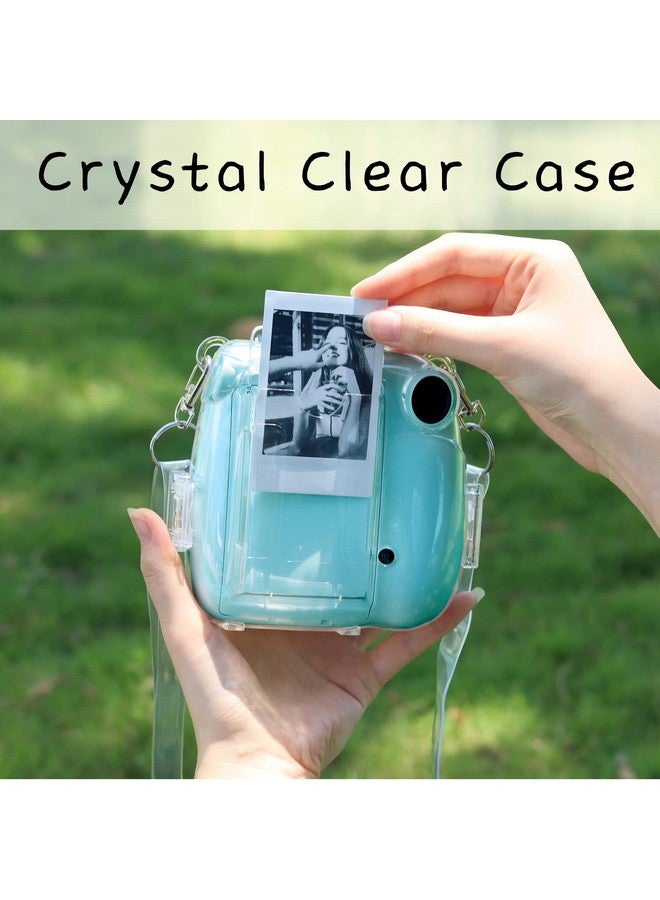 CAIYOULE Clear Case For Fujifilm Instax Mini 7+ Plus Camera Protective Case With Back Photo Storage Pocket Selfie Mirror Stickers And Adjustable Shoulder Strap  - Image 3