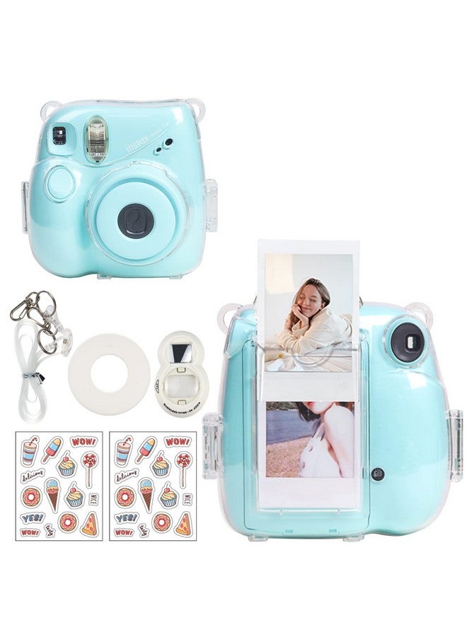 CAIYOULE Clear Case For Fujifilm Instax Mini 7+ Plus Camera Protective Case With Back Photo Storage Pocket Selfie Mirror Stickers And Adjustable Shoulder Strap  - Image 2