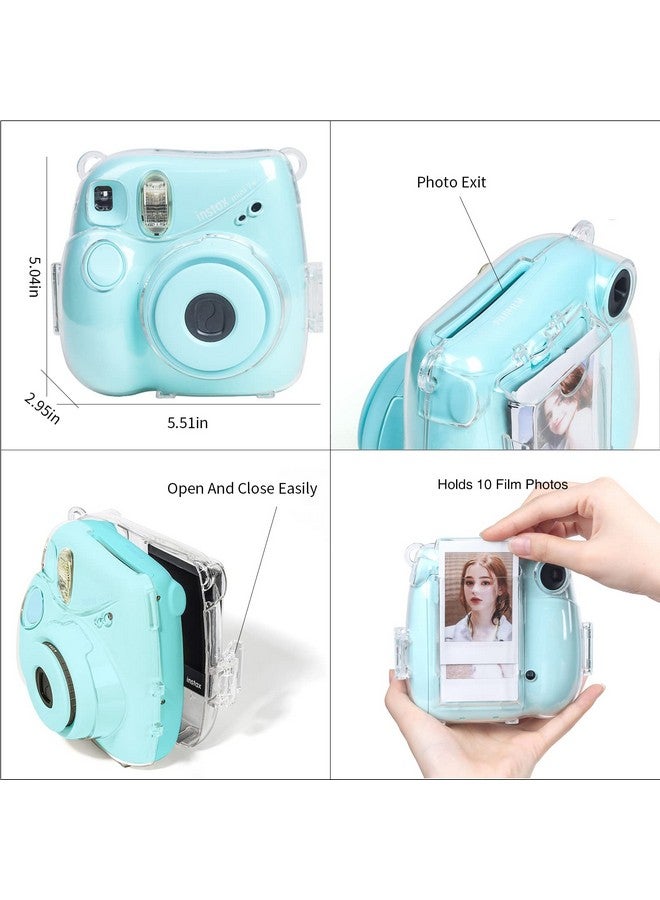 CAIYOULE Clear Case For Fujifilm Instax Mini 7+ Plus Camera Protective Case With Back Photo Storage Pocket Selfie Mirror Stickers And Adjustable Shoulder Strap  - Image 5
