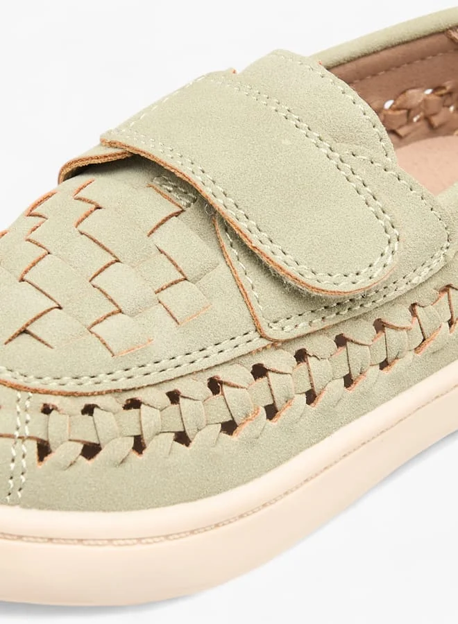 Barefeet Boys Weave Textured Loafers With Hook And Loop Closure
