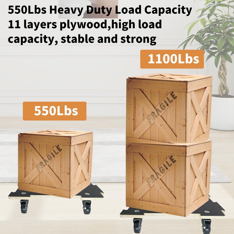 DrTakepeak Hard Wood Mover Spliceable Dolly 550Lbs Capacity (2 Packs) 4 Wheels Heavy Duty Furniture Moving Connectable Design Dollier Upgraded Transport Roller - Image 2