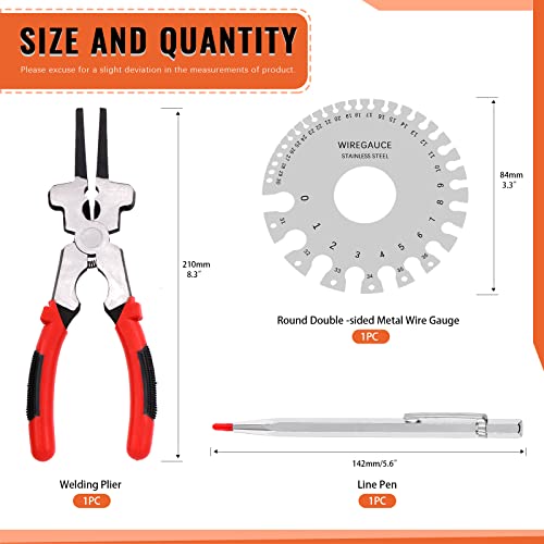 Tanstic 3Pcs 8 Inch Mig Welding Pliers with Stainless Steel Dual-Sided Wire Gauge and Tungsten Carbide Scriber with Magnet, Multifunctional Welding Pliers for Wire Cutting - Image 2