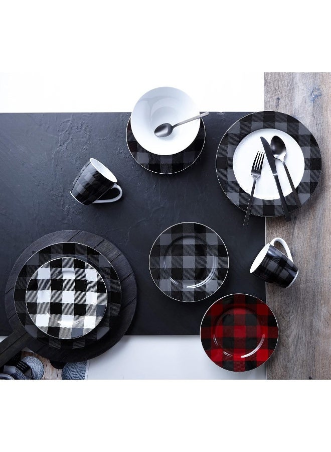 Safdie & Co. Safdie Co Buffalo Plaid Grey Black 16 Piece Dinnerware Set Service for 4 - Image 2