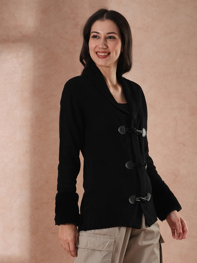 globus Globus Women Faux Fur Front Opening Cardigan Sweater