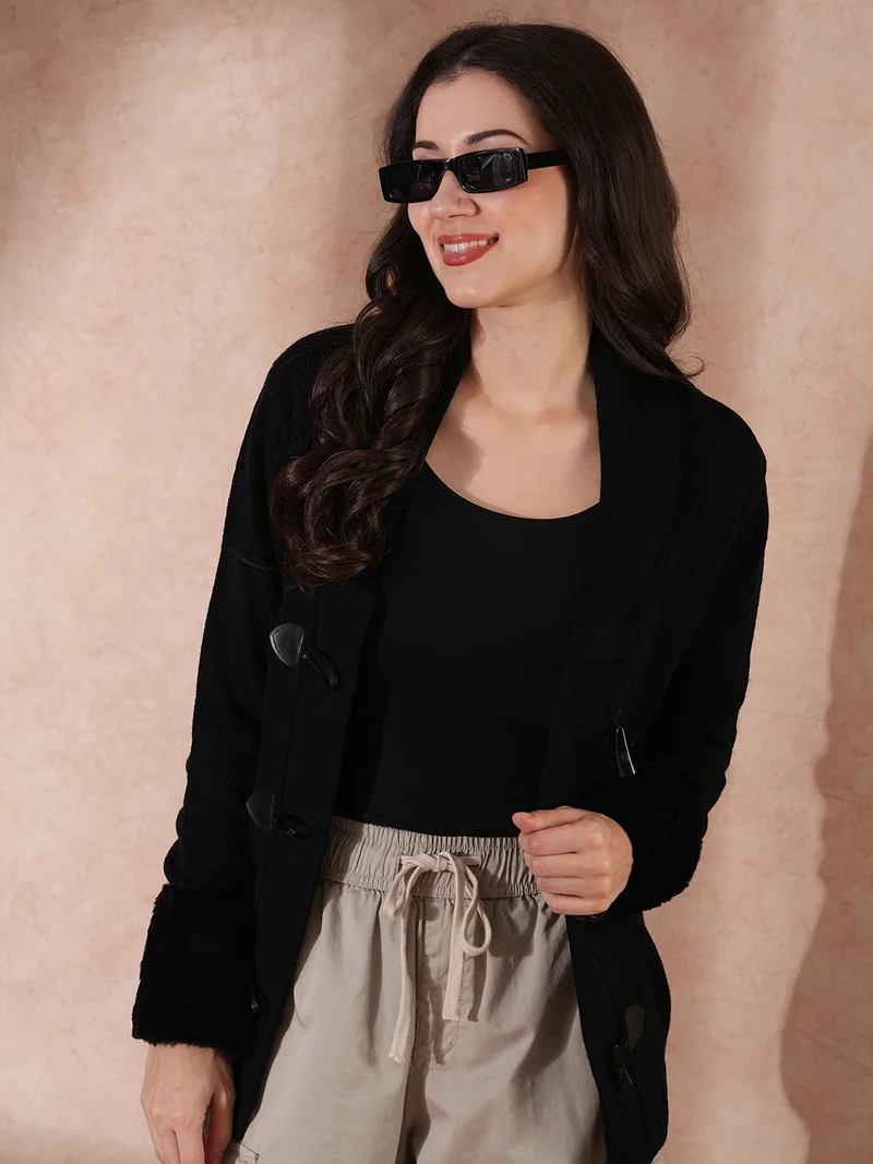 globus Globus Women Faux Fur Front Opening Cardigan Sweater