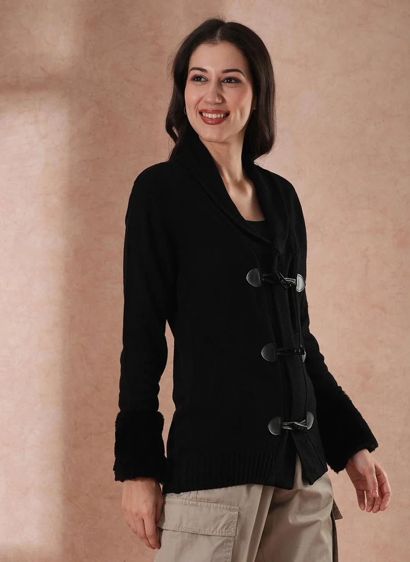 globus Globus Women Faux Fur Front Opening Cardigan Sweater