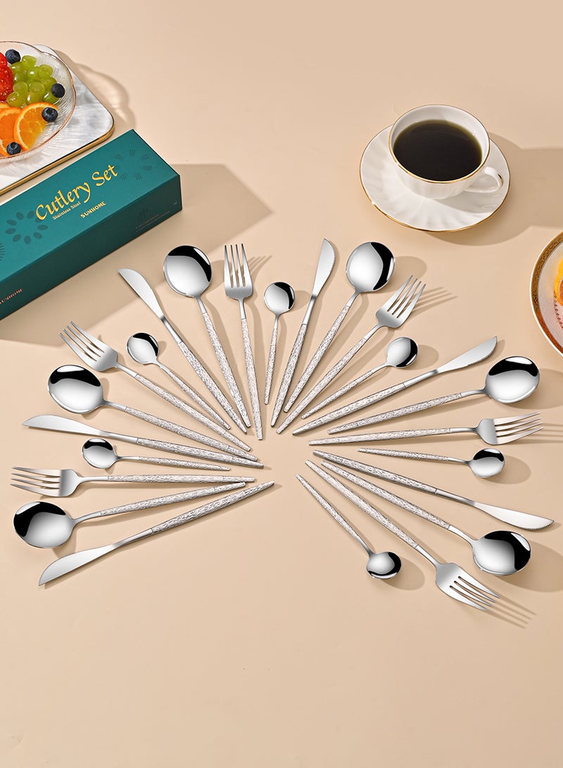 صن هوم صنهوم 24 قطعة الفولاذ المقاوم للصدأ أدوات الطعام مجموعة الفضة - Image 4