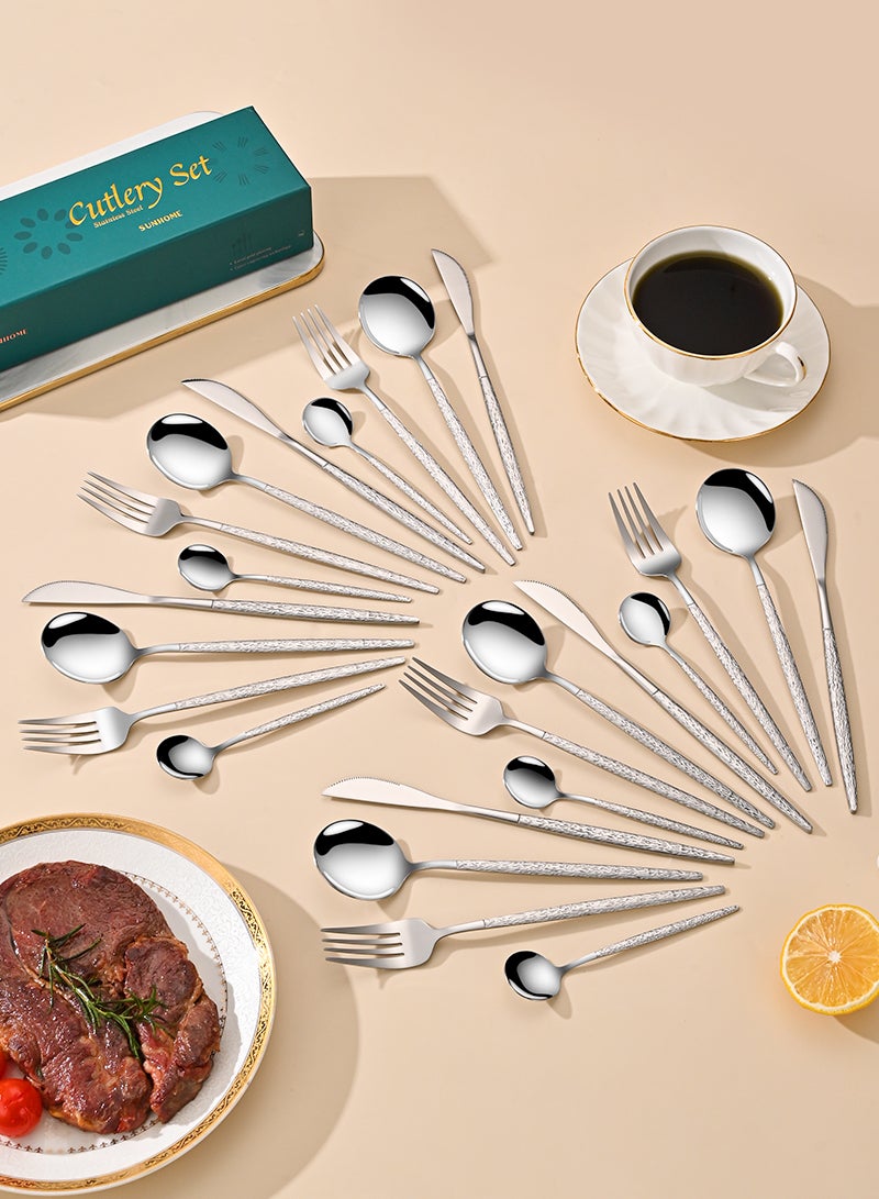 صن هوم صنهوم 24 قطعة الفولاذ المقاوم للصدأ أدوات الطعام مجموعة الفضة - Image 2