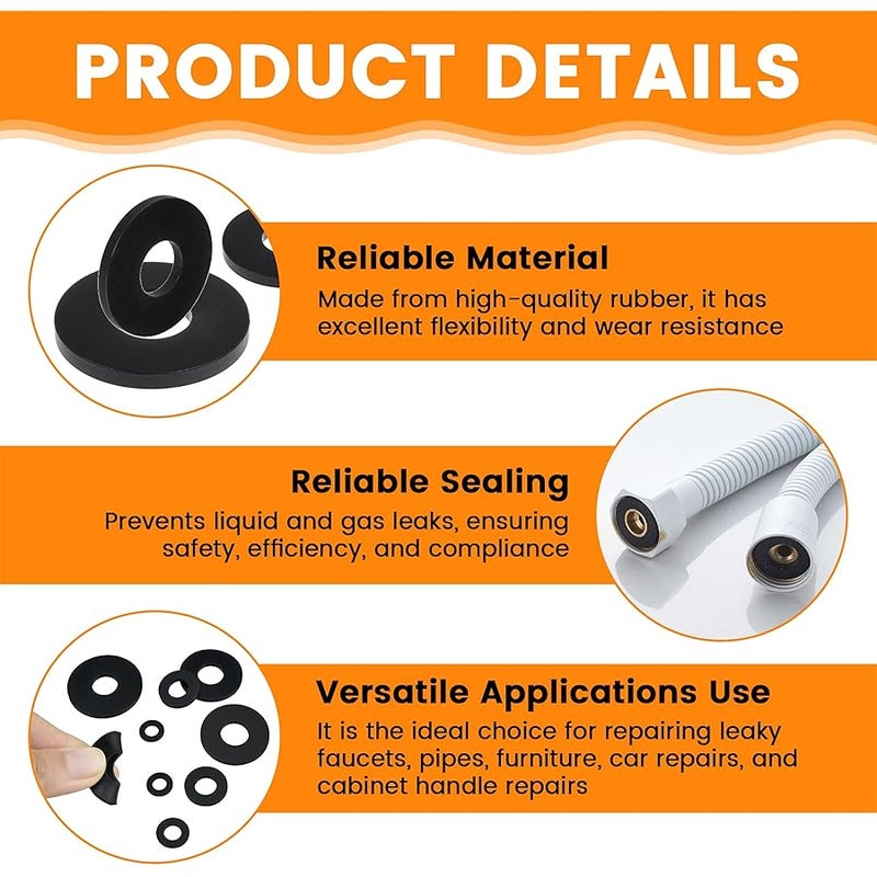 Aifeier ET 120Pcs Black Rubber Washers Kit, 10/12/16/20/25/30mm Flat Round Washers for Bolts, Vibration Absorbing Sealing Gaskets Assortment for Bolts/Screws, Plumbing, Faucet, Shower Head(6 Sizes) - Image 3
