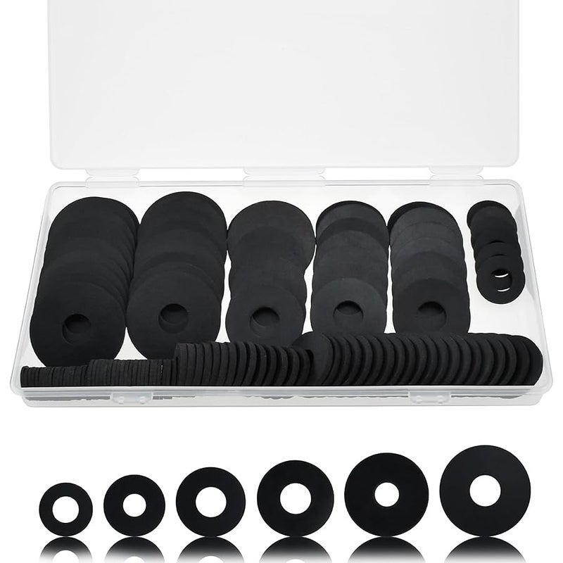 Aifeier ET 120Pcs Black Rubber Washers Kit, 10/12/16/20/25/30mm Flat Round Washers for Bolts, Vibration Absorbing Sealing Gaskets Assortment for Bolts/Screws, Plumbing, Faucet, Shower Head(6 Sizes) - Image 1