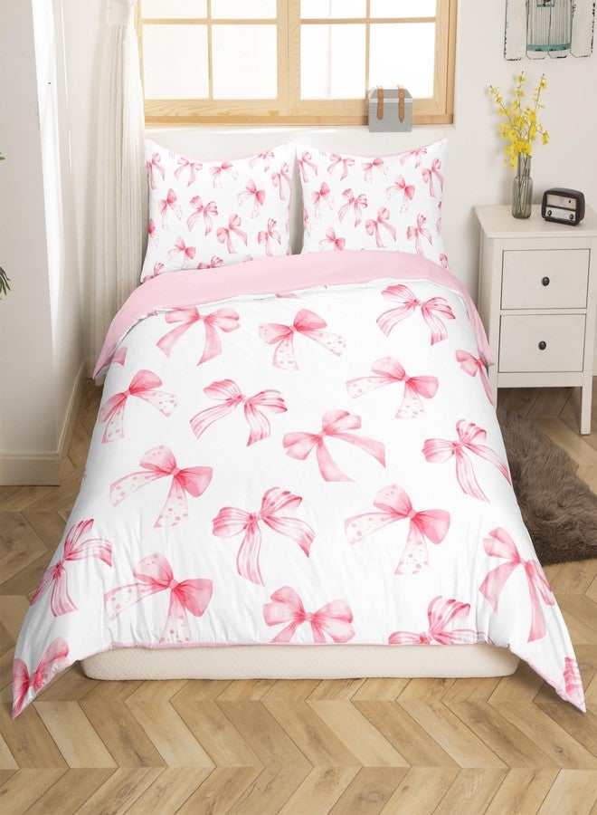 Feelyou Pink Bow Duvet Cover for Kids Boys Girls Twin Size Cute Dreamy Princess Style Bedding Set Ultra Soft Bow Pattern Comforter Cover Set Bowknot Bedspread Cover Room Decor (No Comforter) - Image 2