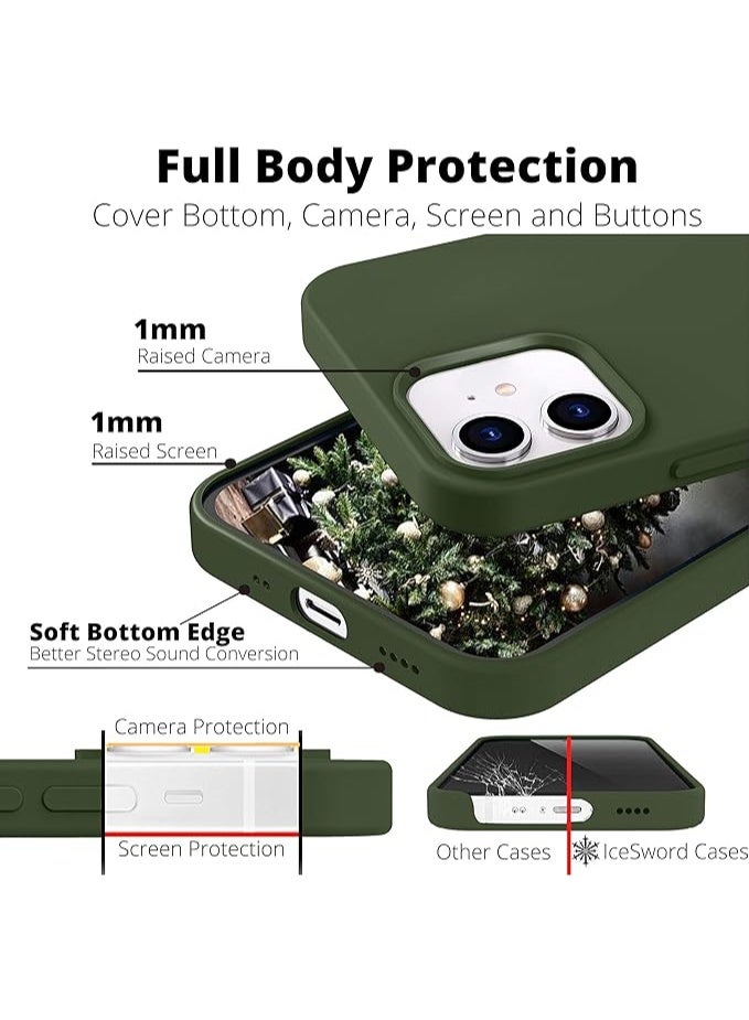 Compatible with iPhone 12 Case, Compatible with iPhone 12 Pro Case, Slim Liquid Silicone 3 Layers Full Covered Soft Gel Rubber Phone Case Cover 6.1 inch- Green - Image 3
