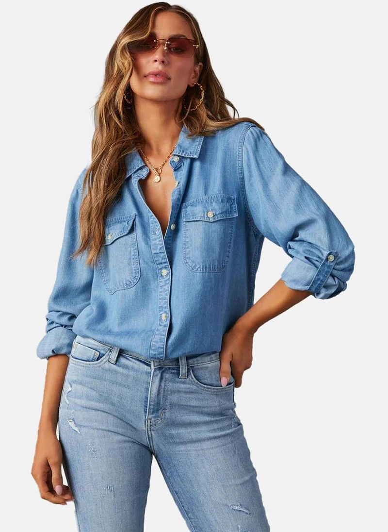 يونيكي Blue Regular Fit Spread Collar Long Sleeves Shirts