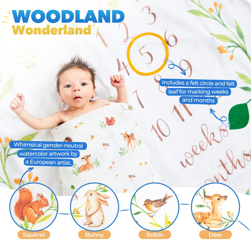 Bubzi Co Baby Monthly Milestone Blanket, Soft Woodland Photo Blanket for Baby Boy & Baby Girl, Nursery Bed Blanket, Newborn Essentials, Baby Registry Must Haves - Image 4