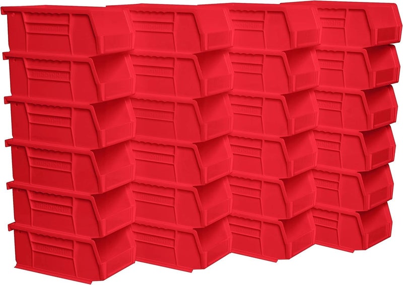 AkroMils 30220 AkroBins Plastic Storage Bins SpaceSaving Stackable Bins for Garage Pantry Craft Organization 7 x 4 x 3 Red 24Pack