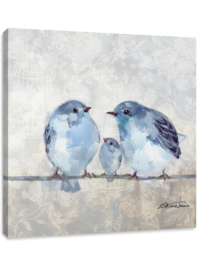 Woxfcart Bird Picture Bathroom Decor Wall Art Blue and Gray Walls Decoration, Canvas Size 12"x12" - Image 1